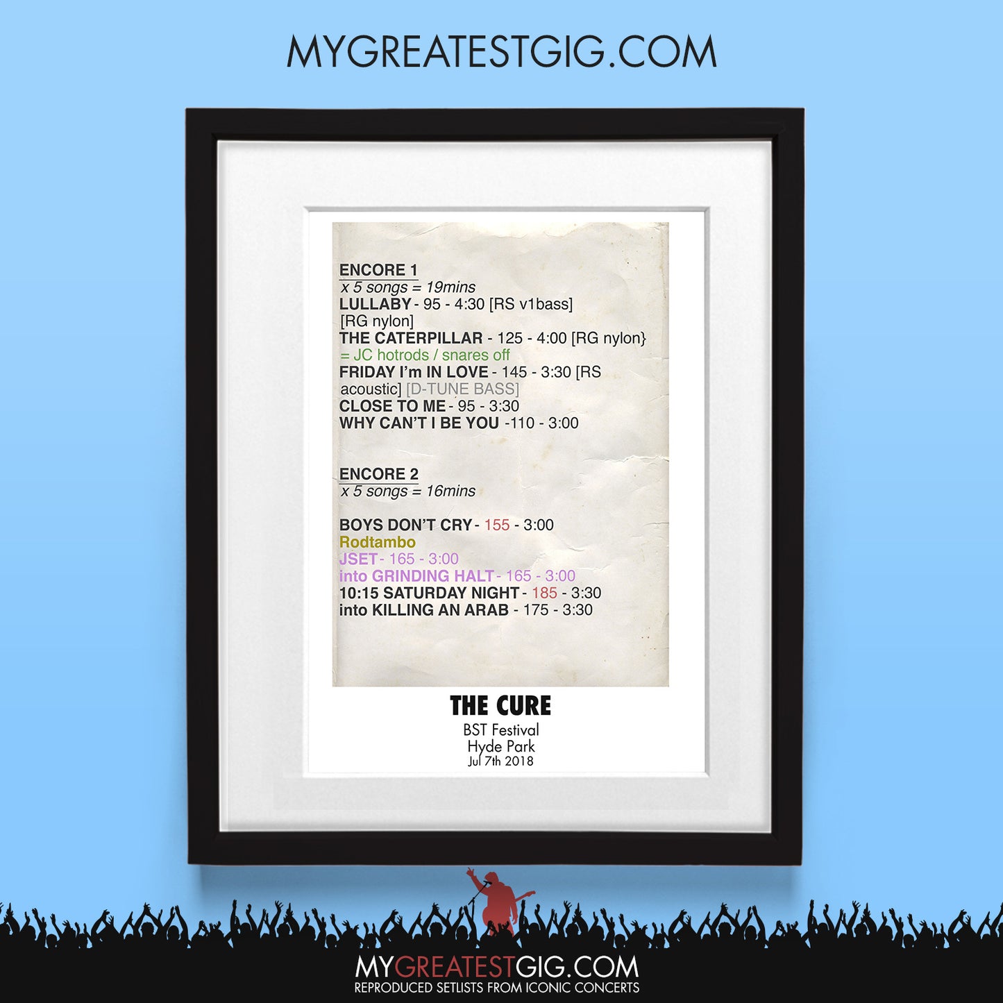The Cure - BST Festival - Jul 7th 2018 Recreated Set List Poster