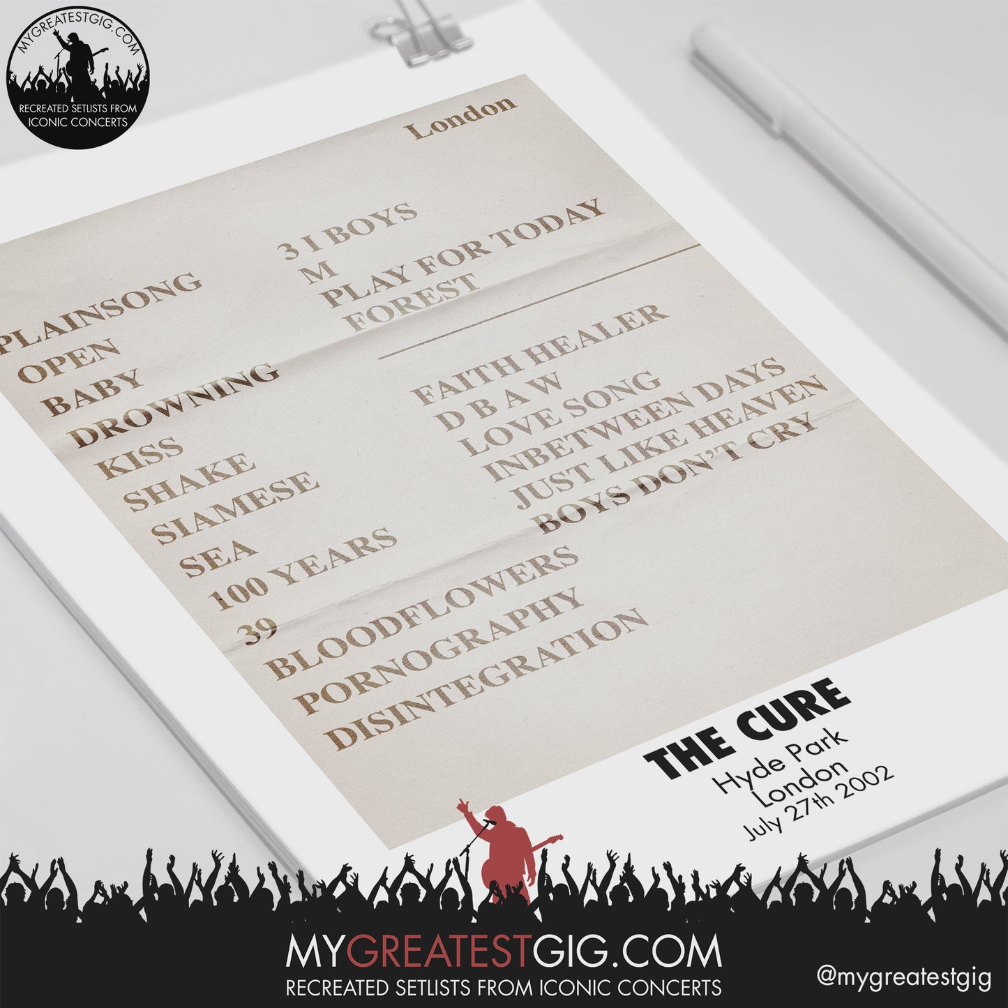 The Cure - London - Jul 27th 2002 Recreated Setlist Poster