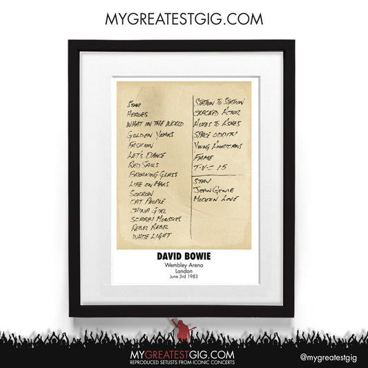 David Bowie - London - Jun 3rd 1983 Recreated Setlist Poster