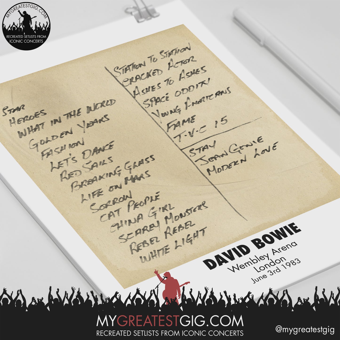 David Bowie - London - Jun 3rd 1983 Recreated Setlist Poster