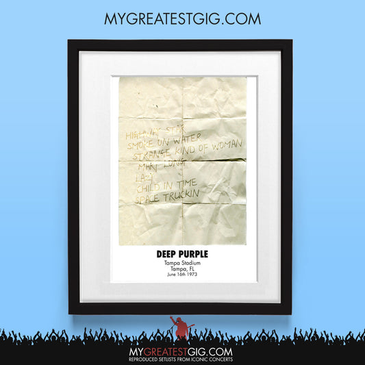 Deep Purple - Tampa - Jun 16th 1973 Recreated Set List Poster