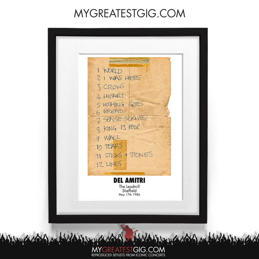 Del Amitri - The Leadmill - Sheffield - May 17th 1986 Recreated Setlist Poster