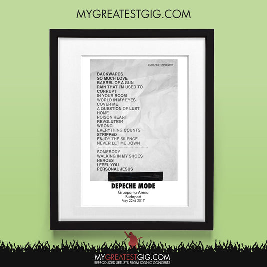 Depeche Mode - Budapest - May 22nd 2017 Recreated Set List Poster