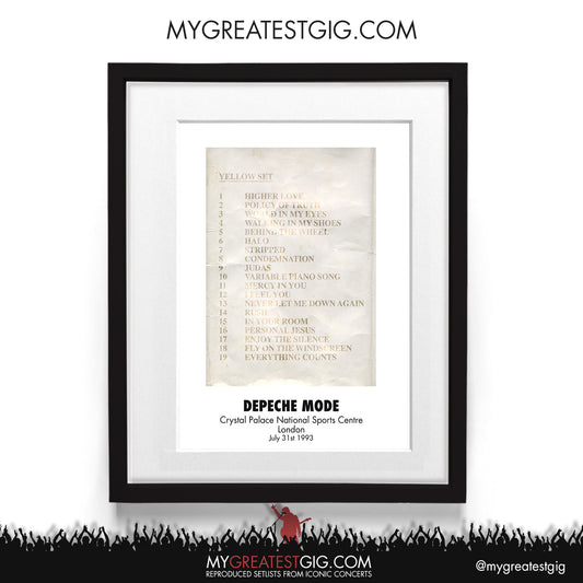 Depeche Mode - London - Jul 31st 1993 Recreated Setlist Poster
