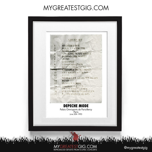 Depeche Mode - Paris - Jun 30th 1993 Recreated Setlist Poster