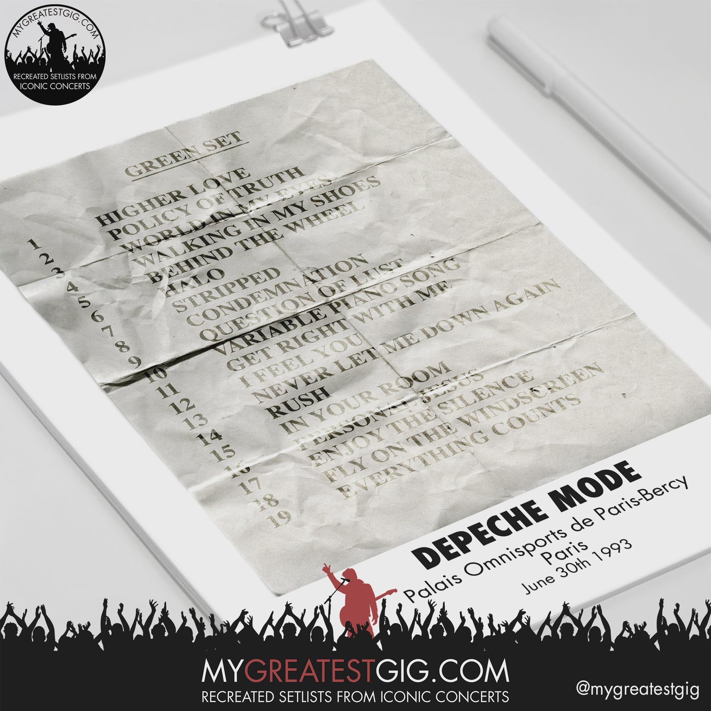 Depeche Mode - Paris - Jun 30th 1993 Recreated Setlist Poster