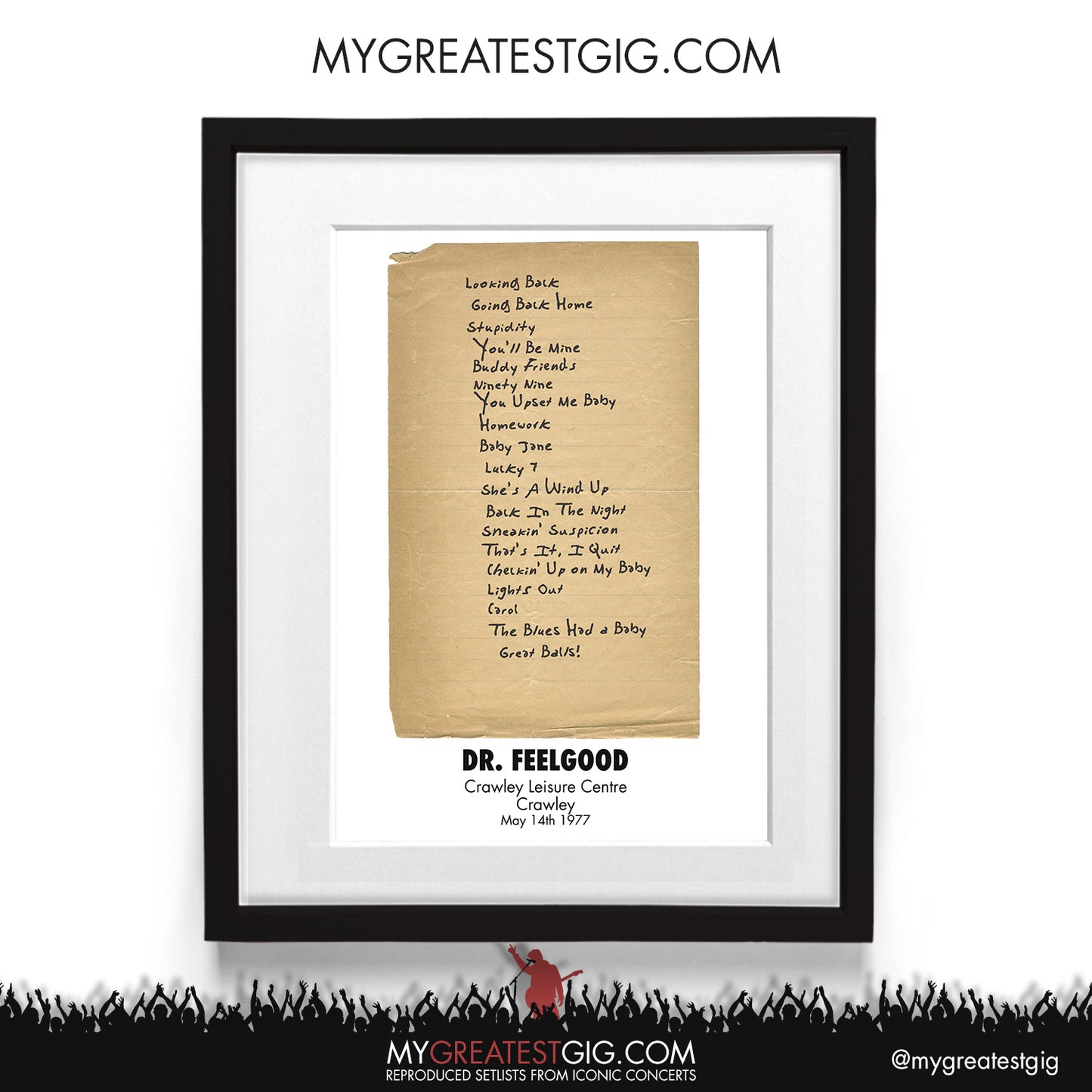 Dr. Feelgood - Crawley - May 14th 1977 Recreated Setlist Poster