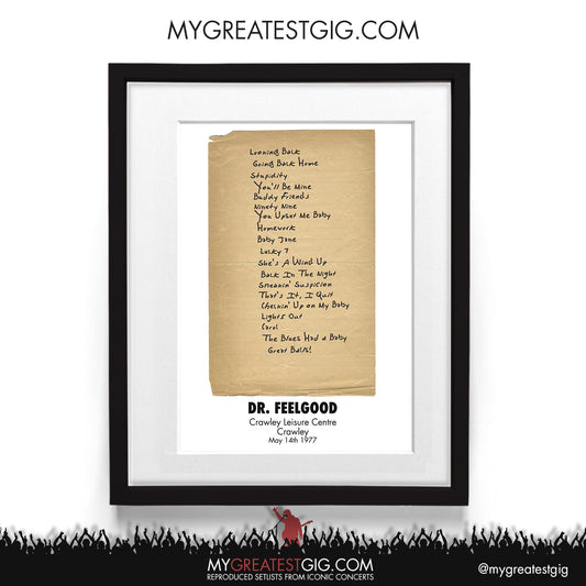 Dr. Feelgood - Crawley - May 14th 1977 Recreated Setlist Poster