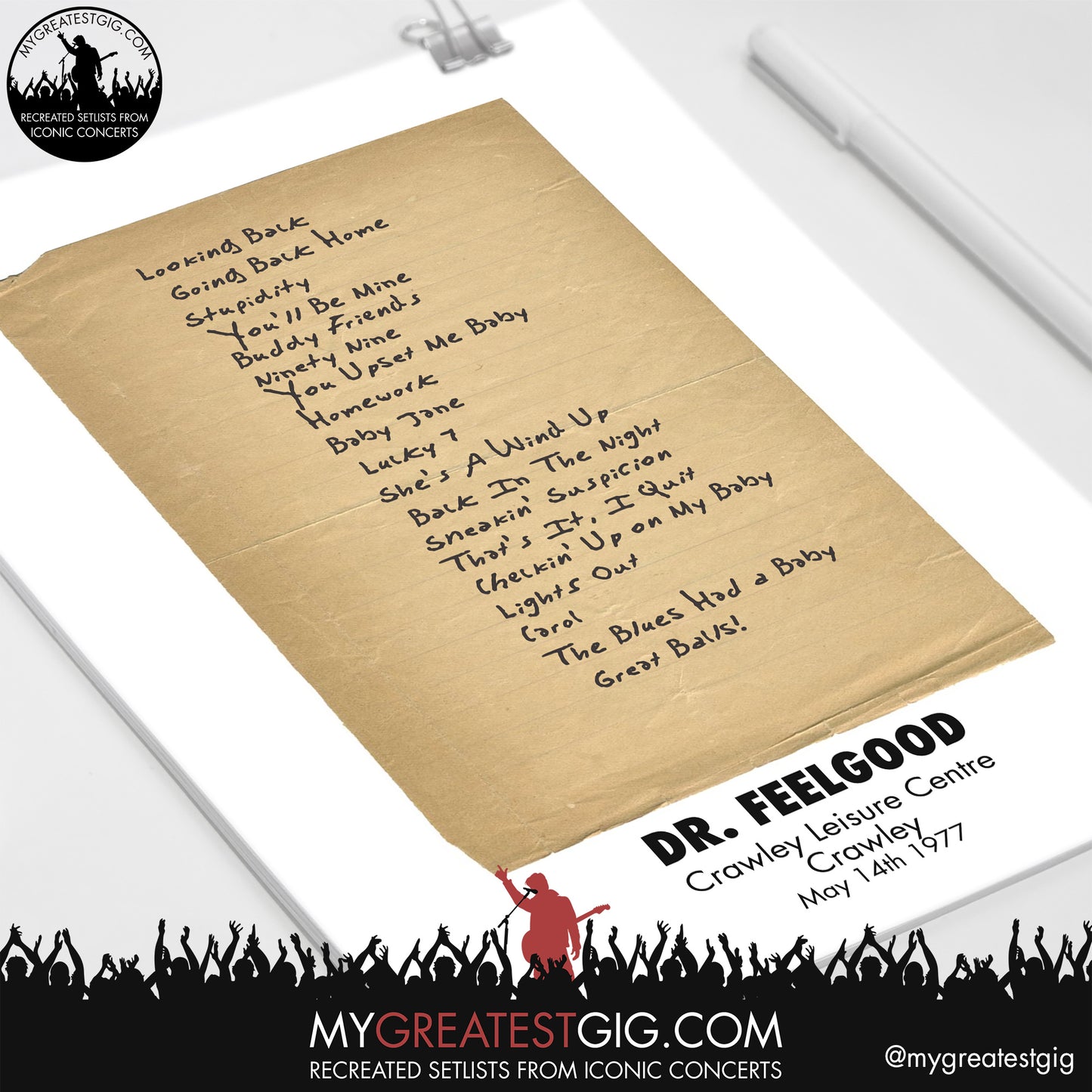 Dr. Feelgood - Crawley - May 14th 1977 Recreated Setlist Poster