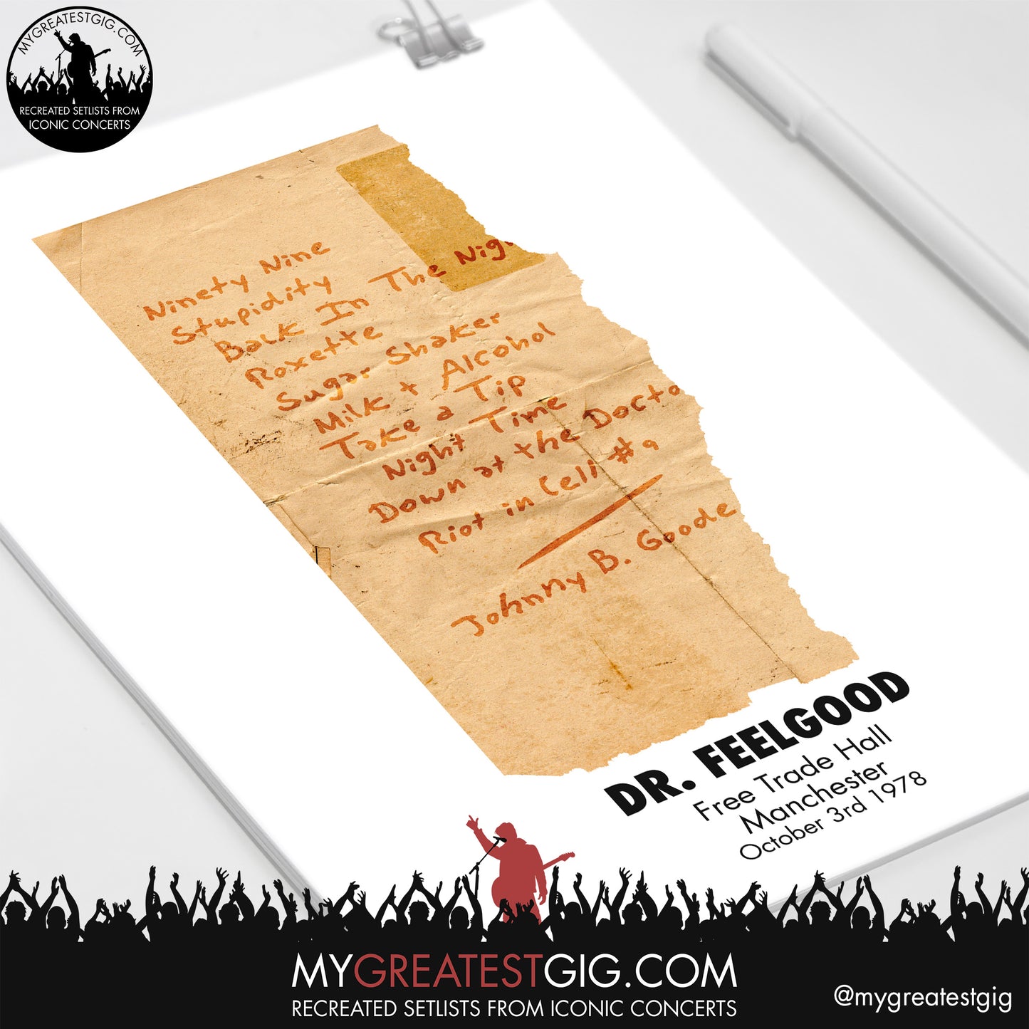 Dr. Feelgood - Manchester - Oct 3rd 1978 Recreated Setlist Poster