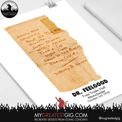 Dr. Feelgood - Manchester - Oct 3rd 1978 Recreated Setlist Poster