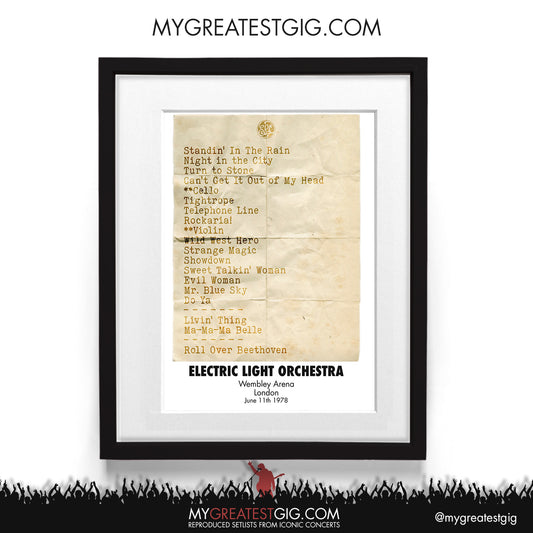 ELO - London - June 11th 1978 Recreated Setlist Poster