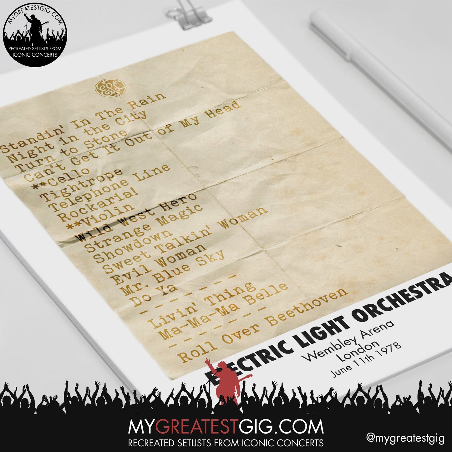 ELO - London - June 11th 1978 Recreated Setlist Poster