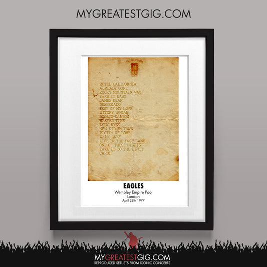 Eagles - London - Apr 28th 1977 Recreated Set List Poster