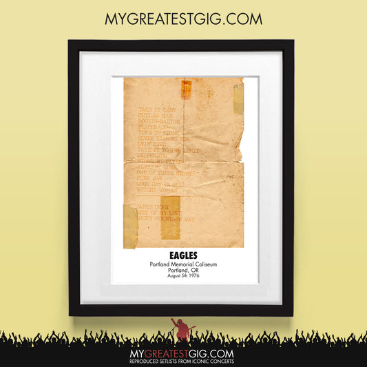 Eagles - Portland - Aug 5th 1976 Recreated Set List Poster