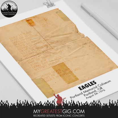 Eagles - Portland - Aug 5th 1976 Recreated Set List Poster