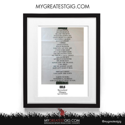 Eels - Glasgow - April 2nd 2023 Recreated Setlist Poster