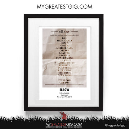 Elbow - Liverpool - Nov 29th 2012 Recreated Setlist Poster