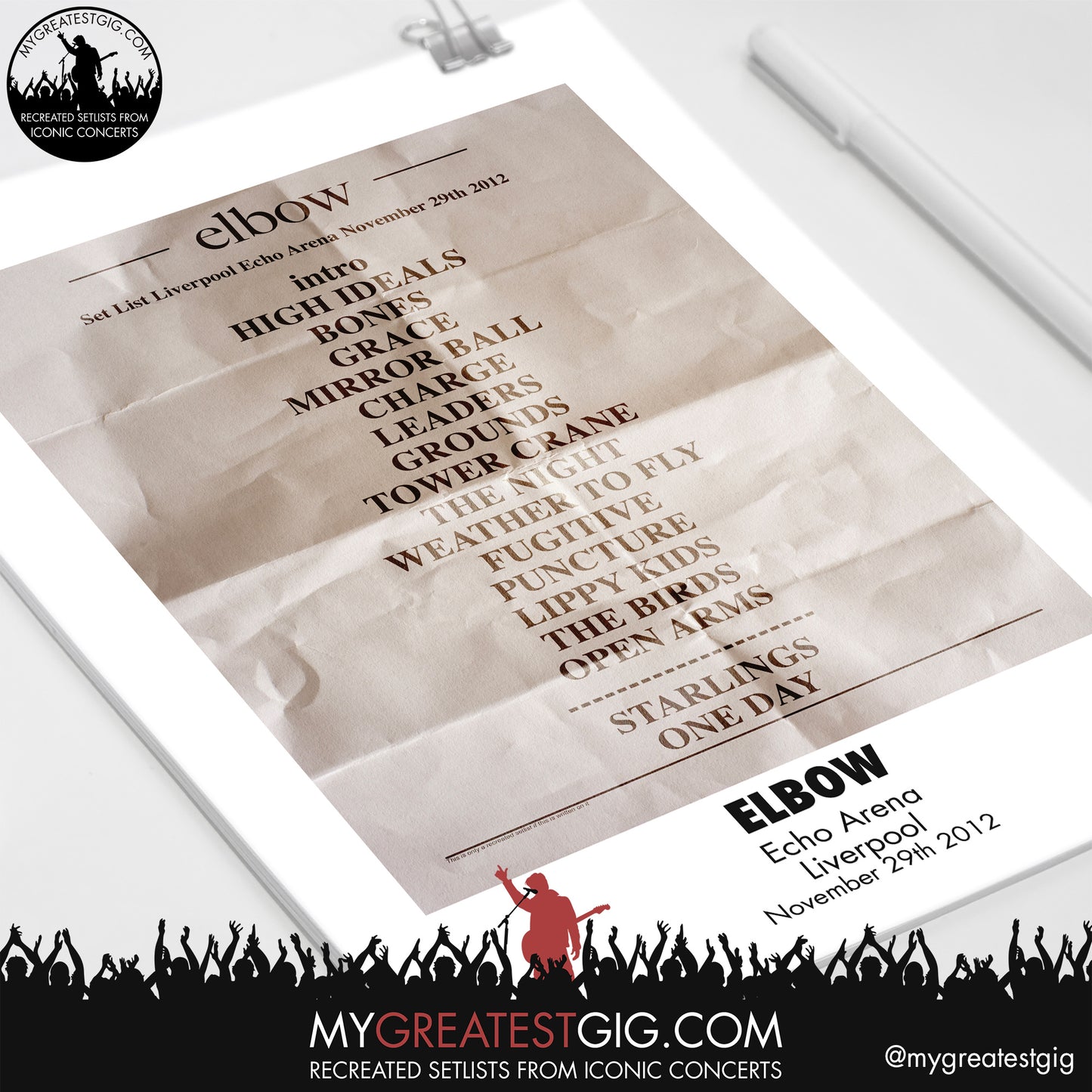 Elbow - Liverpool - Nov 29th 2012 Recreated Setlist Poster