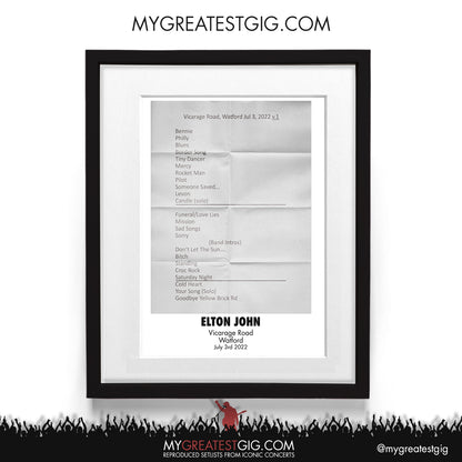 Elton John - Watford - Jul 3rd 2022 Recreated Setlist Poster