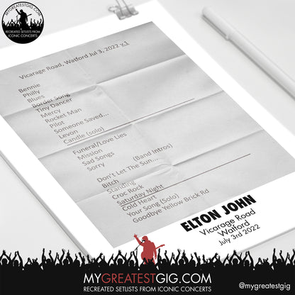 Elton John - Watford - Jul 3rd 2022 Recreated Setlist Poster