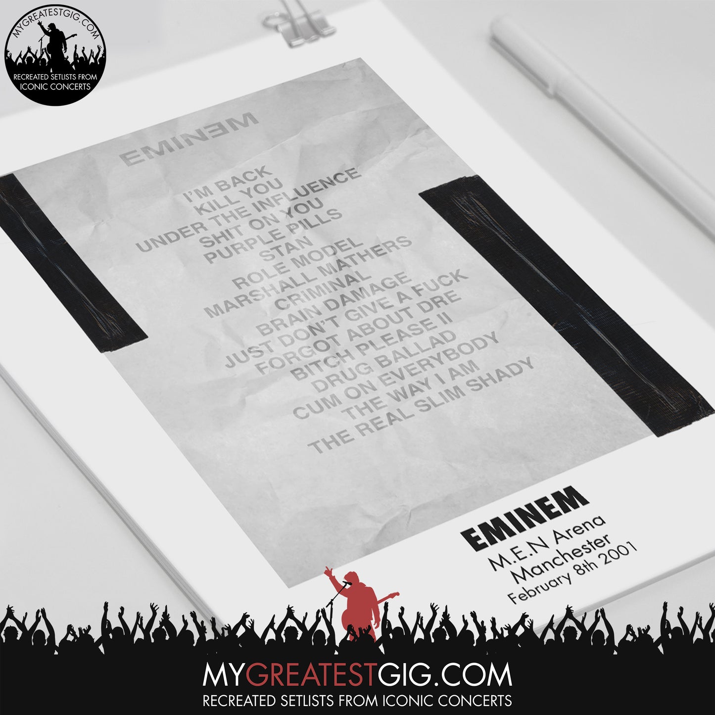 Eminem - Manchester - Feb 8th 2001 Recreated Set List Poster & Illustration Bundle