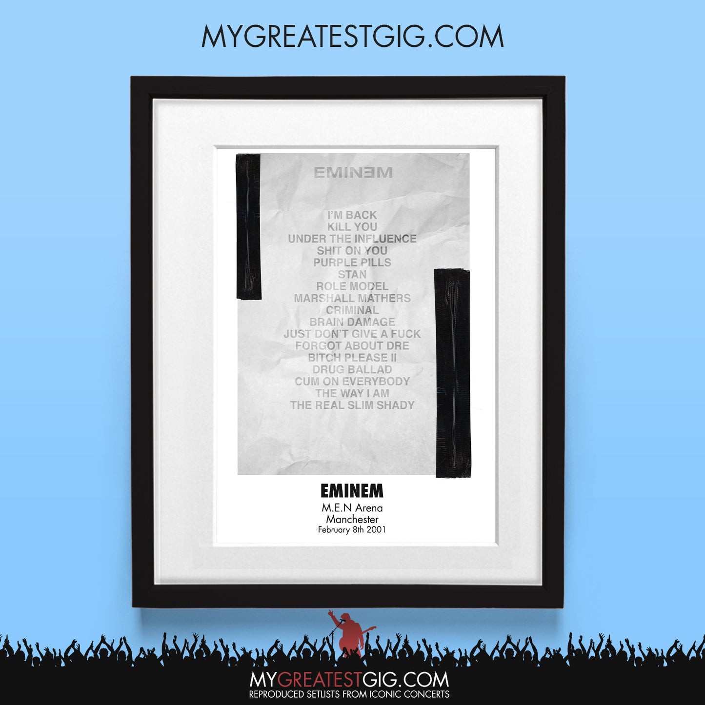 Eminem - Manchester - Feb 8th 2001 Recreated Set List Poster & Illustration Bundle