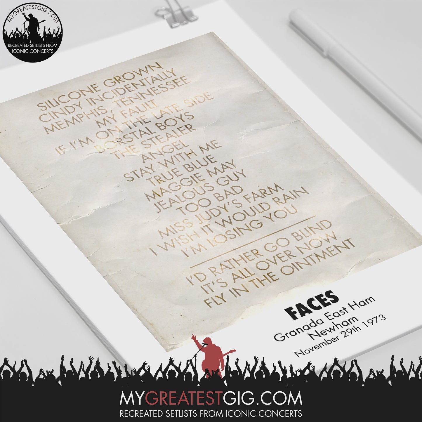 Faces - Newham - Nov 29th 1973 Recreated Set List Poster