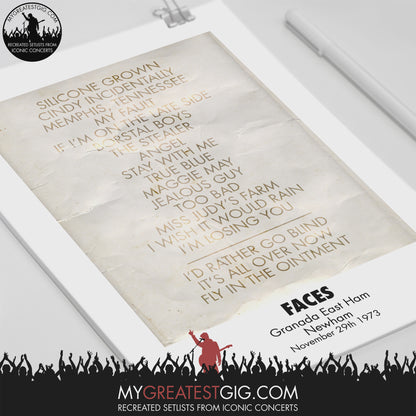 Faces - Newham - Nov 29th 1973 Recreated Set List Poster