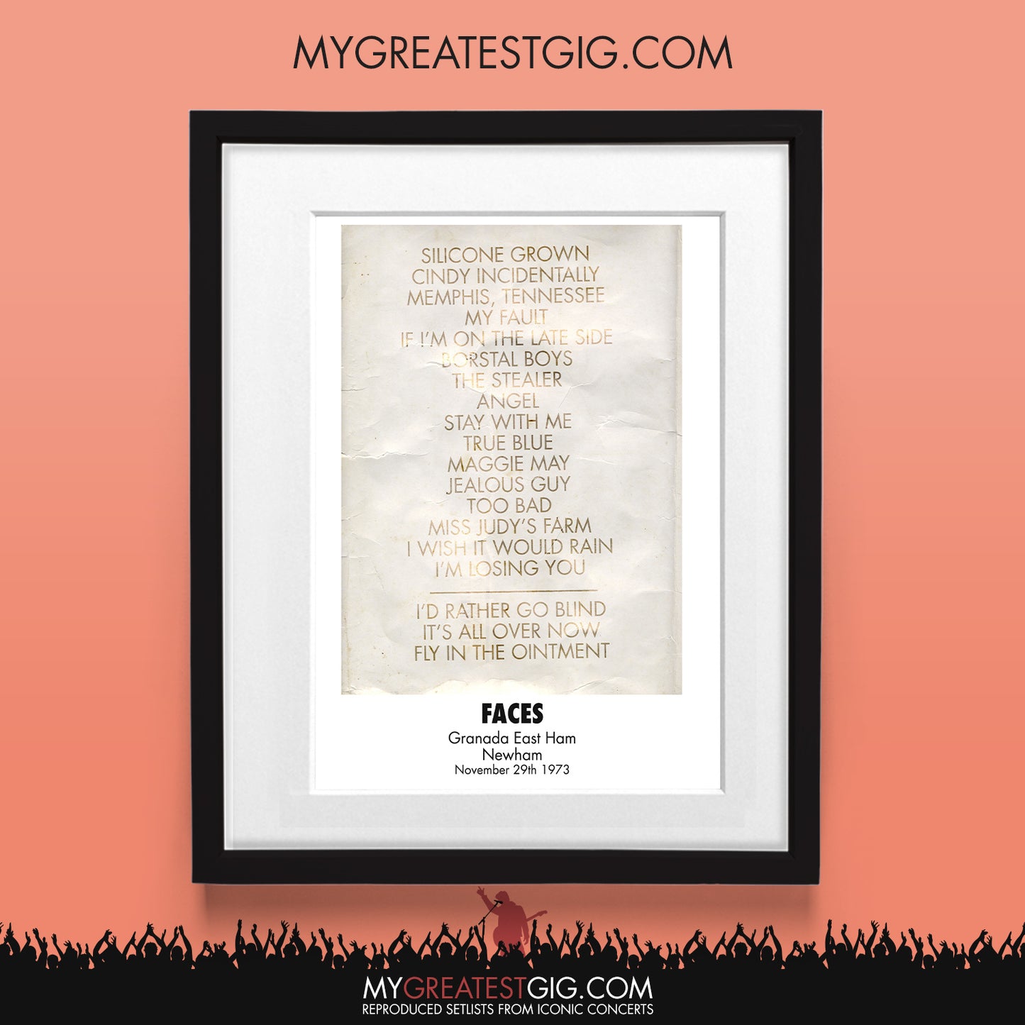 Faces - Newham - Nov 29th 1973 Recreated Set List Poster