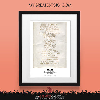 Faces - Newham - Nov 29th 1973 Recreated Set List Poster