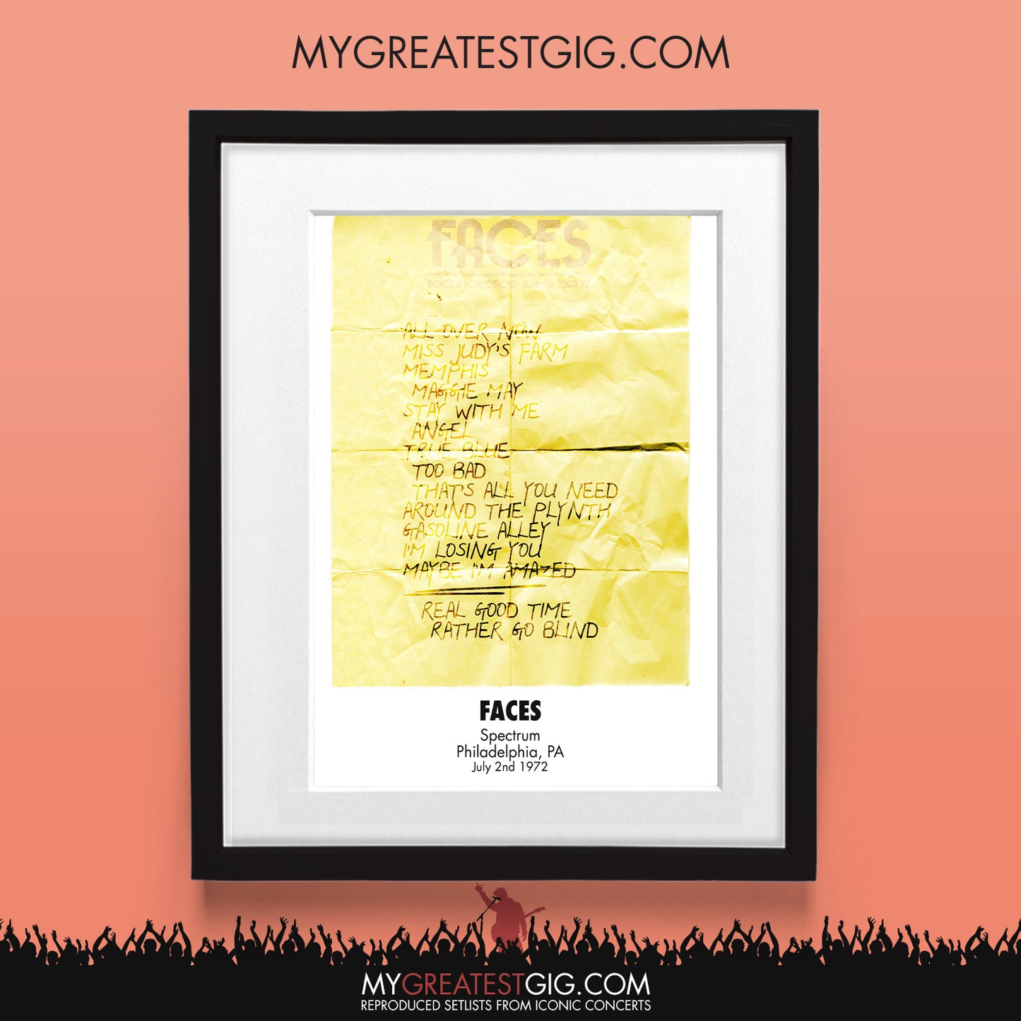 Faces - Philadelphia - Jul 2nd 1972 Recreated Set List Poster