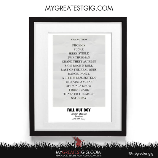 Fall Out Boy - London - Jun 24th 2022 Recreated Setlist Poster