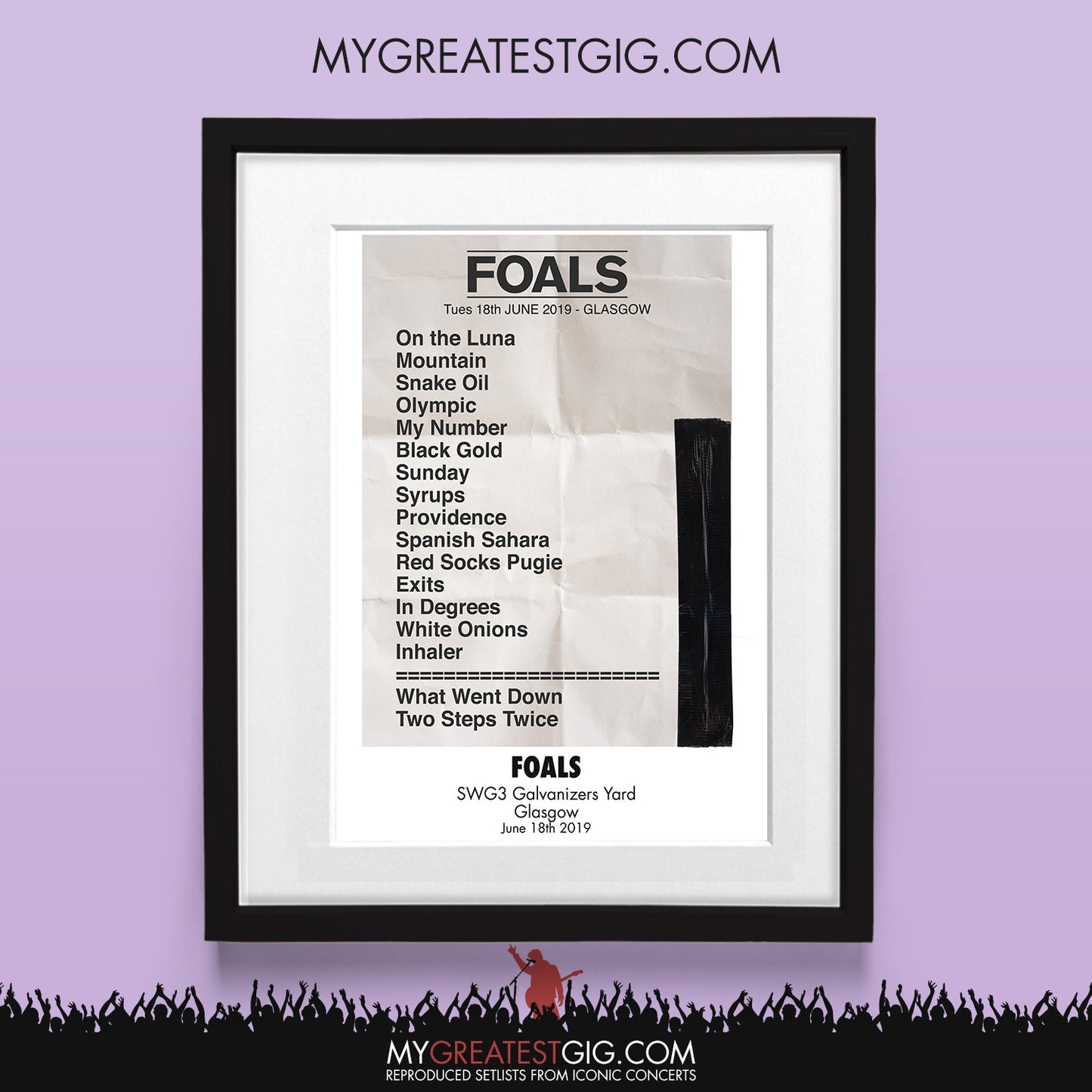 Foals - Glasgow - Jun 18th 2019 Recreated Set List Poster