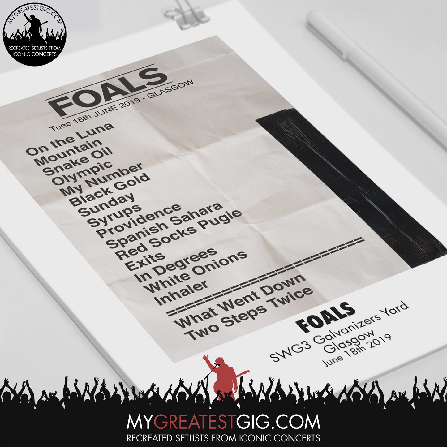 Foals - Glasgow - Jun 18th 2019 Recreated Set List Poster