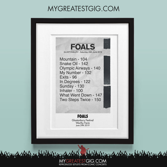 Foals - Glastonbury Festival - Jun 29th 2019 Recreated Set List Poster