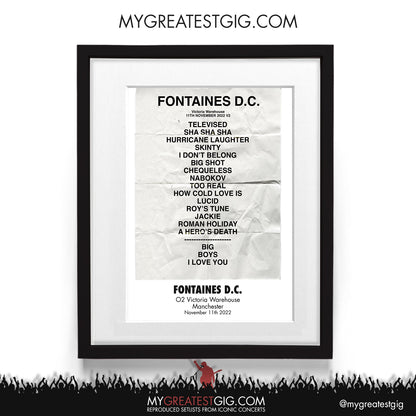 Fontaines D.C. - Manchester - Nov 11th 2022 Recreated Setlist Poster