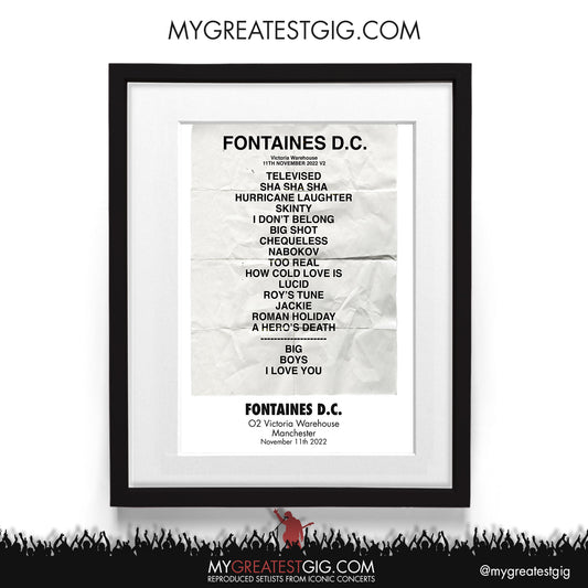 Fontaines D.C. - Manchester - Nov 11th 2022 Recreated Setlist Poster