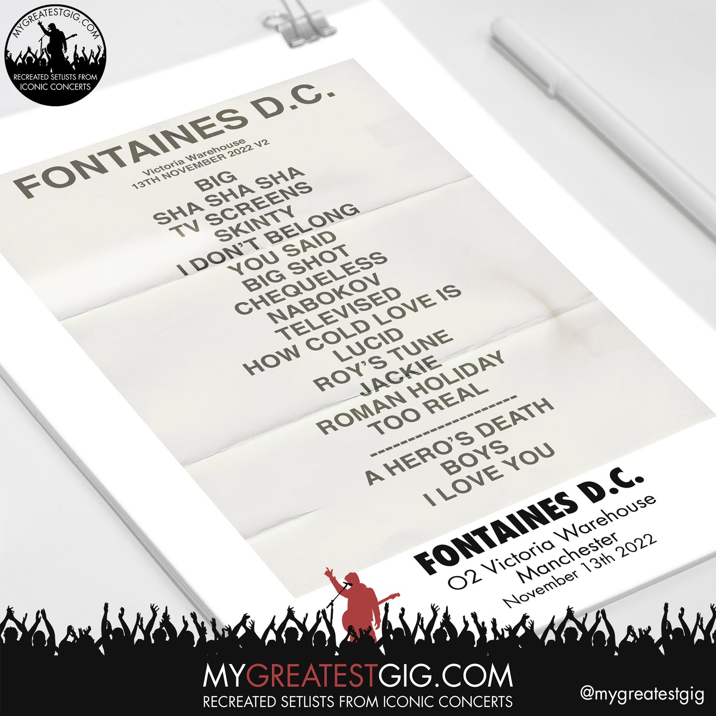 Fontaines D.C. - Manchester - Nov 13th 2022 Recreated Setlist Poster