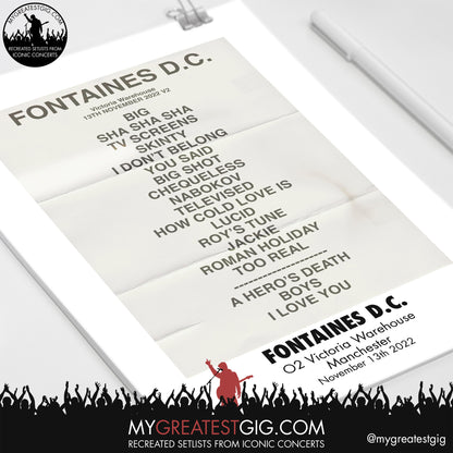 Fontaines D.C. - Manchester - Nov 13th 2022 Recreated Setlist Poster