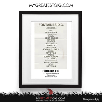 Fontaines D.C. - Manchester - Nov 13th 2022 Recreated Setlist Poster