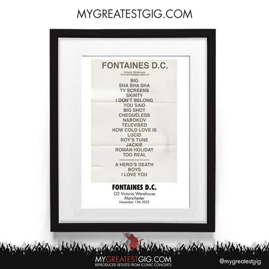 Fontaines D.C. - Manchester - Nov 13th 2022 Recreated Setlist Poster