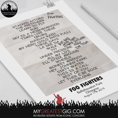 Foo Fighters - Glasgow - Aug 17th 2019 Recreated Set List Poster & Illustration Bundle