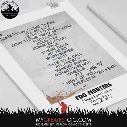 Foo Fighters - Glastonbury Festival - Jun 24th 2017 Recreated Set List Poster
