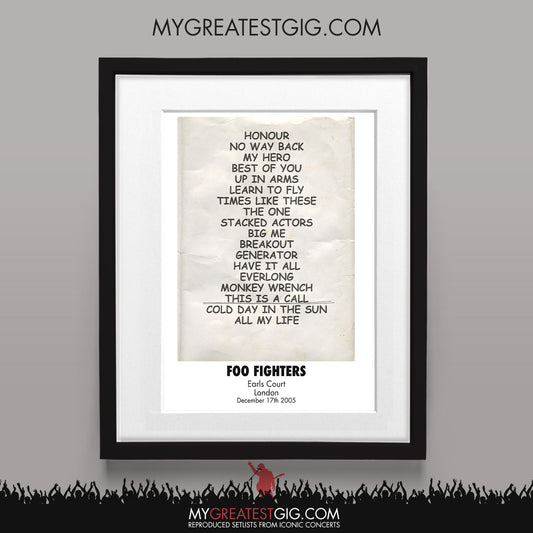 Foo Fighters - London - Dec 17th 2005 Recreated Set List Poster