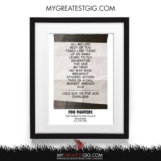 Foo Fighters - Manchester - Jul 18th 2006 Recreated Setlist Poster