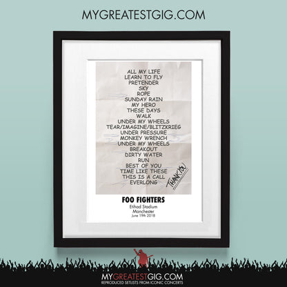 Foo Fighters - Manchester - Jun 19th 2018 Recreated Set List Poster