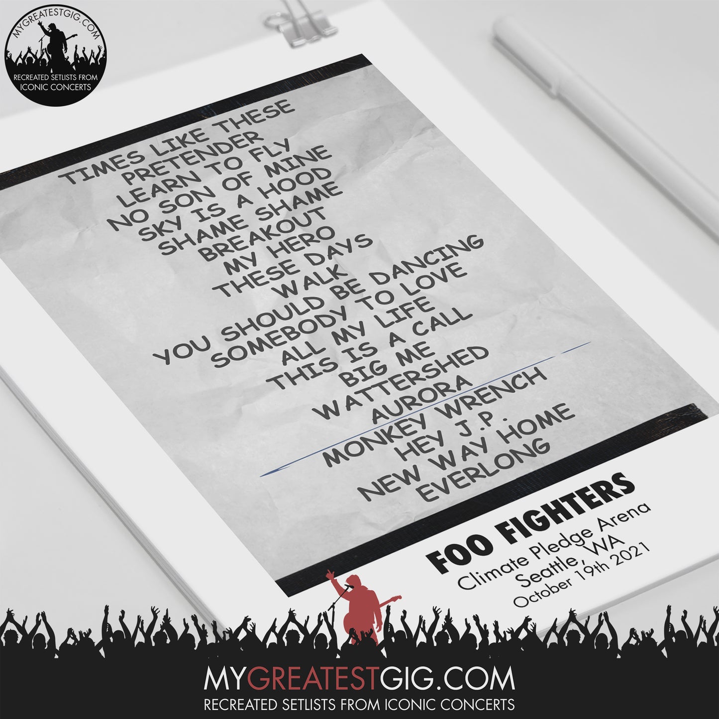 Foo Fighters - Seattle - Oct 19th 2021 Recreated Set List Poster