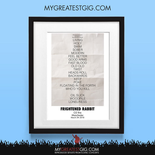 Frightened Rabbit - Manchester - Mar 5th 2018 Recreated Set List Poster