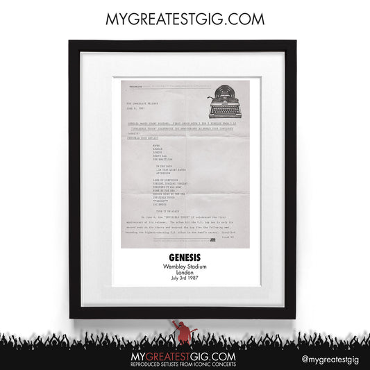 Genesis - London - July 3rd 1987 Recreated Setlist Poster